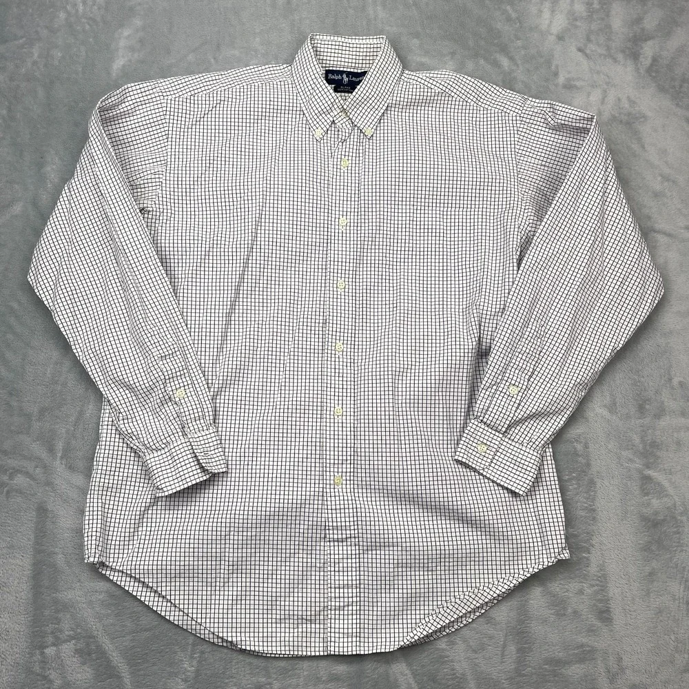 Ralph Lauren Blake Shirt Mens Medium White Black Gingham Long Sleeve Button Down
